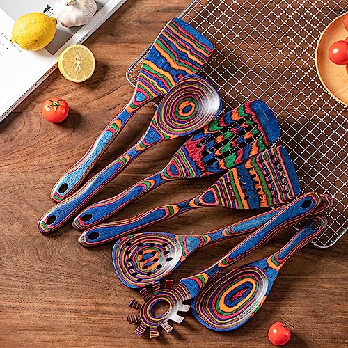 Pakka wood 7 Piece Blue Wooden Cooking Utensils (7 Count)