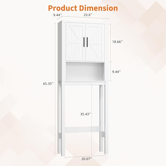 IDEALHOUSE 23.6 Inches Wide Toilet Rack with Over The Toilet Storage Cabinet, Bathroom Shelf Organizer with Anti-Tip Device, Small Freestanding Space Saver with Adjustable Shelf (White 23.6" W)