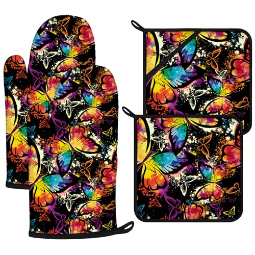 Colorful Butterfly Oven Mitts and Pot Holders Sets 4Pcs