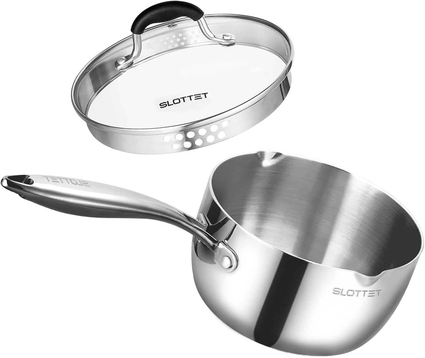 Tri-Ply Whole-Clad Stainless Steel Sauce Pan with Pour Spout,1.5 Quart Small Multipurpose Pasta Pot with Strainer Glass Lid, Saucepan for Cooking with Stay-cool Handle. - Culinary Roots