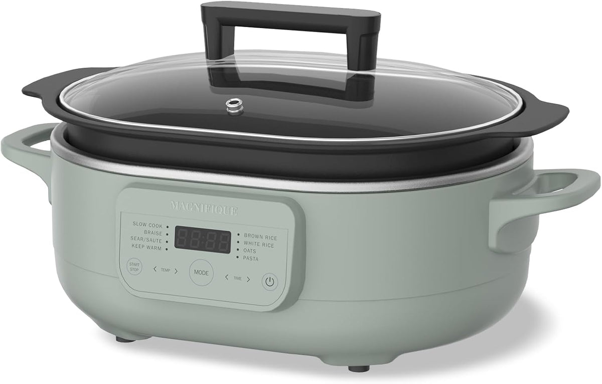 6 Quart Slow Cooker, with 8-in-1 Multi-Cooker, Casserole Programmable crock pot, Dutch Oven, Pasta, Nonstick, Oven Safe Pot to 500°F, Olive - Culinary Roots