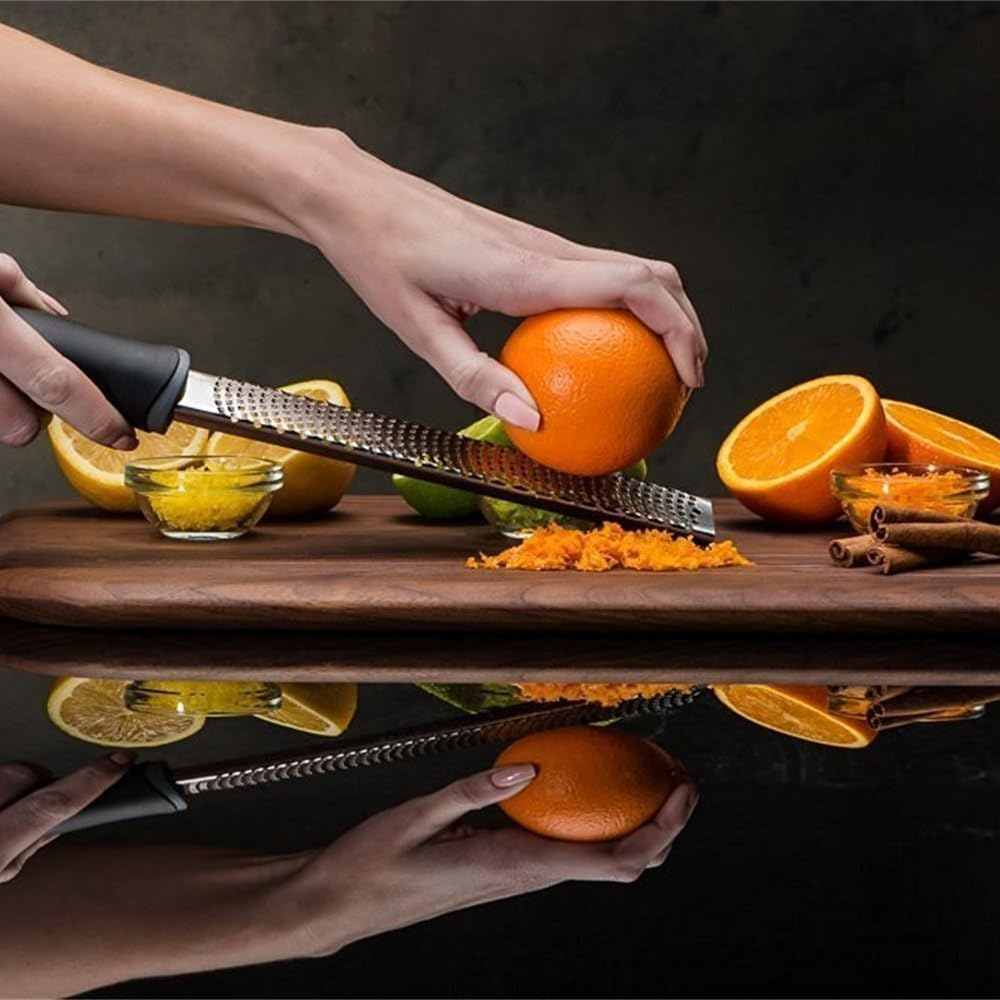 Lemon Zester, Stainless Steel Kitchen Cheese Grater, Plastic Cover Ergonomic Soft Black Handle - Culinary Roots