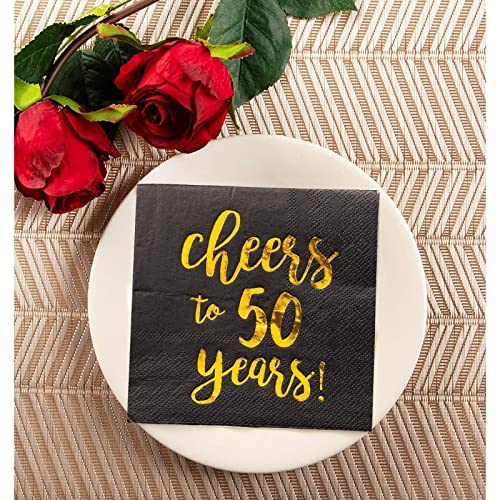 50 Pack Cheers to 50 Years Printed Cocktail Napkins for 50th Birthday and Anniversary (50 Count)
