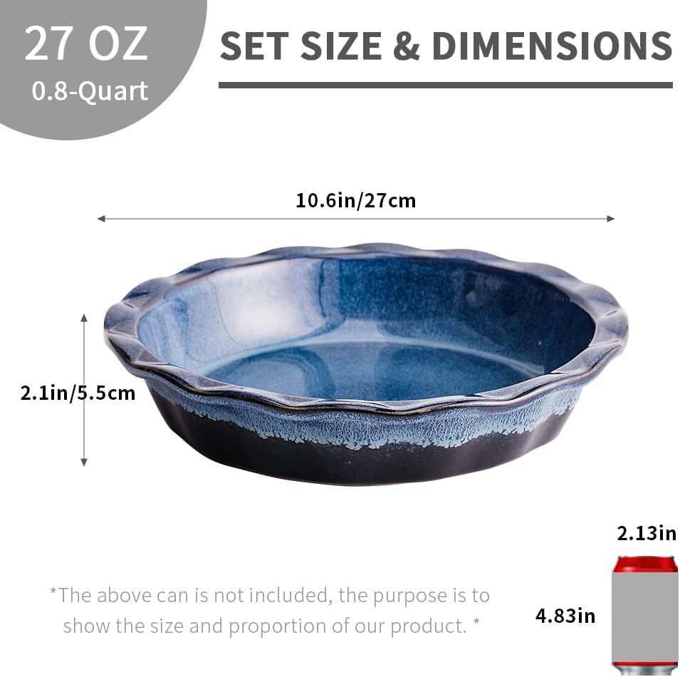 KOOV Ceramic, 9 Inches Pie Plate, Pie Dish for Dessert Kitchen, Round Baking Dish Pan for Dinner, Wrapping Upgrade, Reactive Glaze (Nebula Blue) - Culinary Roots