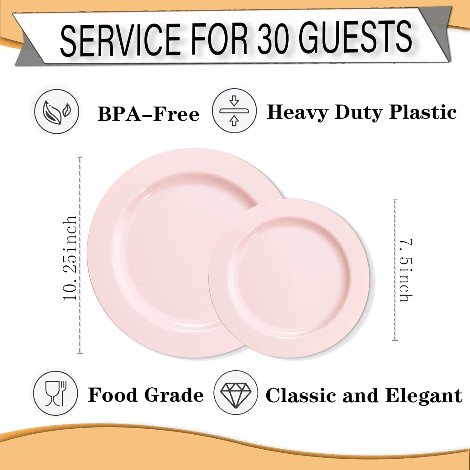 FLOWERCAT 60PCS Pink Plastic Plates - Heavy Duty Pink Plates Disposable for Party/Mother's Day/Wedding - serving 30 guests Include 30PCS 10.25inch & 30PCS 7.5inch - Culinary Roots