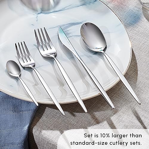 Lizbon - 18/10 Stainless Steel Silverware Set for 12, 60 Piece Heavy Duty Flatware Set, Dishwasher Safe Modern Cutlery incl. Kitchen Forks, Spoons, Knives Eating Utensils Sets - Platin