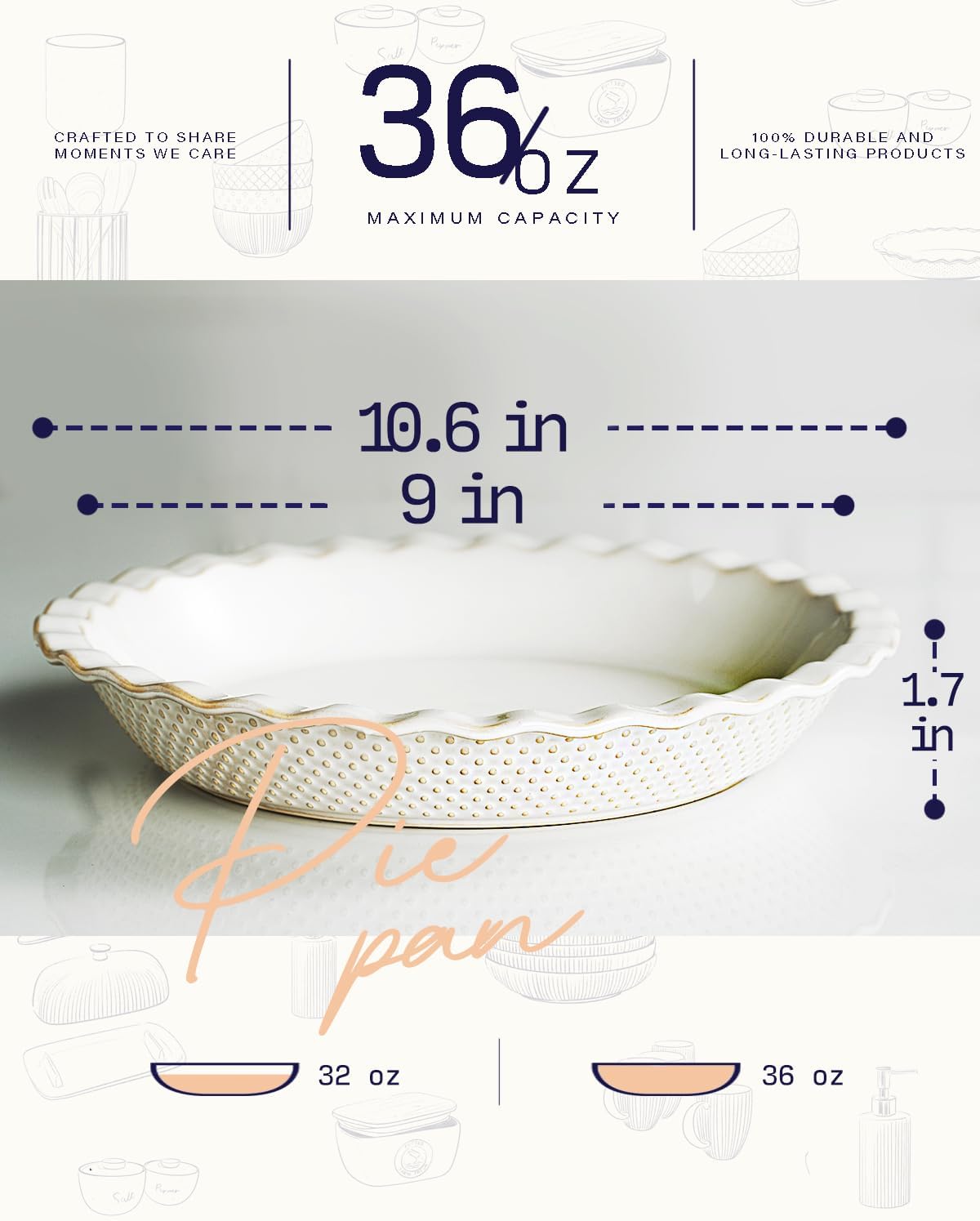 getstar Ceramic Pie Pan, 9 inch Pie Dish for Baking, Non-Stick, Oven & Dishwasher Safe, Farmhouse Decor Quiche Baking Dish, Pie Plate, Deep Dish Pie Pan (Embossed Dots) - Culinary Roots