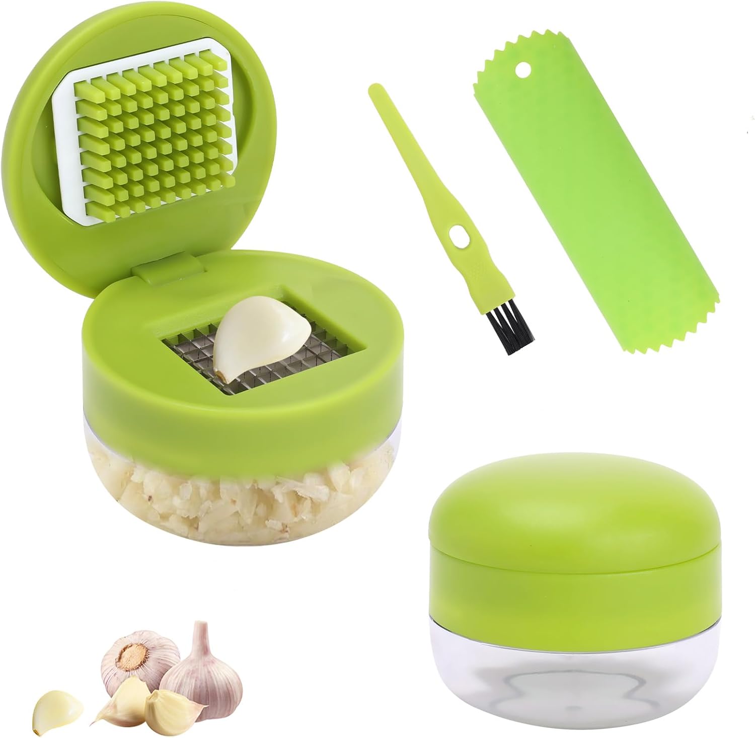 2 Pcs Garlic Press Set, Stainless Steel Garlics Crusher with Silicone Peeler and Cleaner Brush, Easy to Use Garlic Chopper for Shredded Garlic, Ginger, and Fruit - Culinary Roots