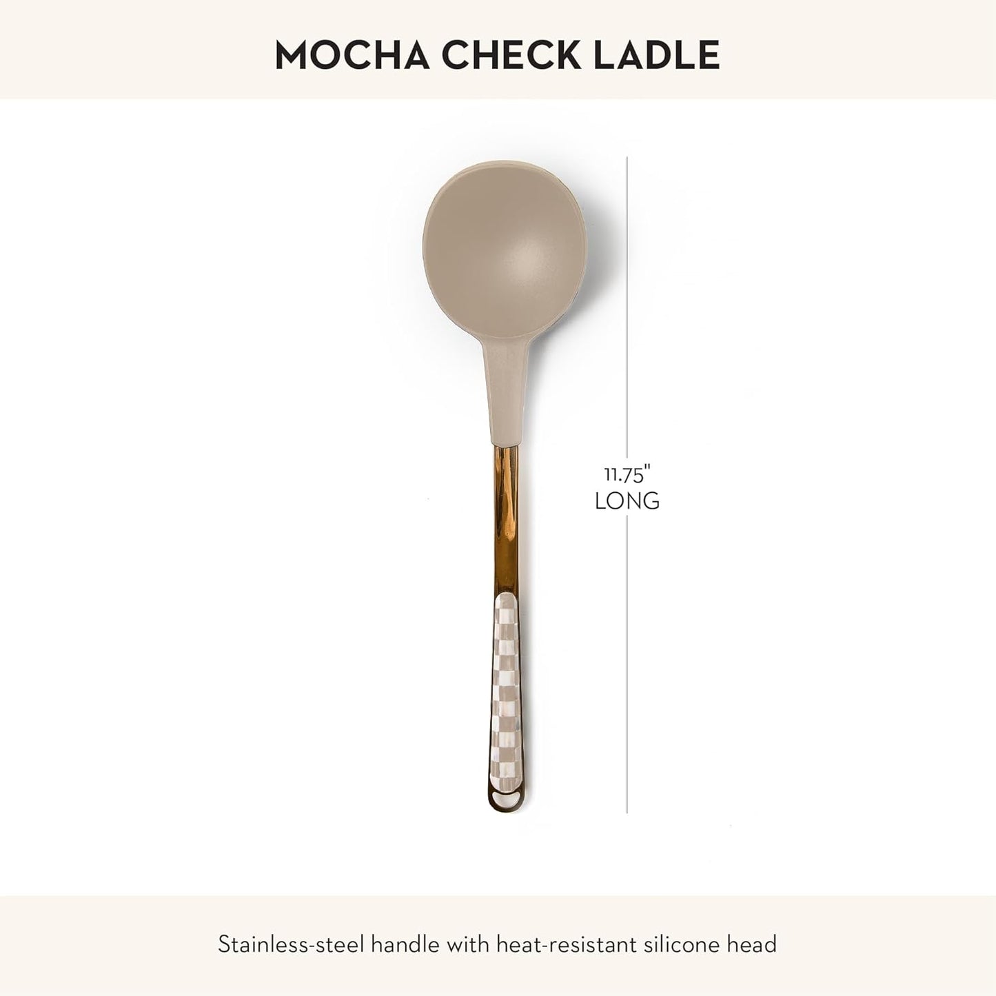 MACKENZIE-CHILDS Kitchen Ladle, Silicone Ladle Spoon for Cooking, Brown-and-White Mocha Check - Culinary Roots