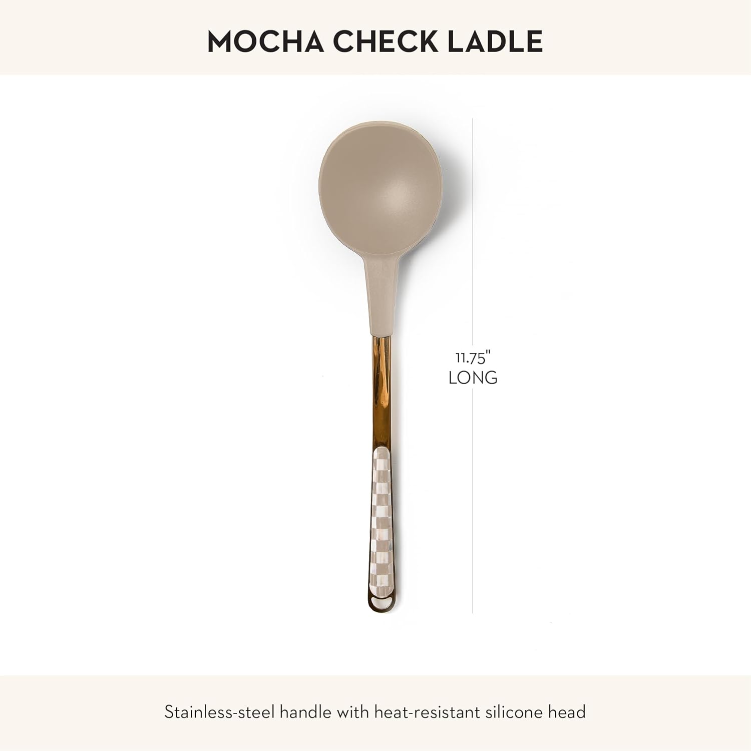 MACKENZIE-CHILDS Kitchen Ladle, Silicone Ladle Spoon for Cooking, Brown-and-White Mocha Check - Culinary Roots