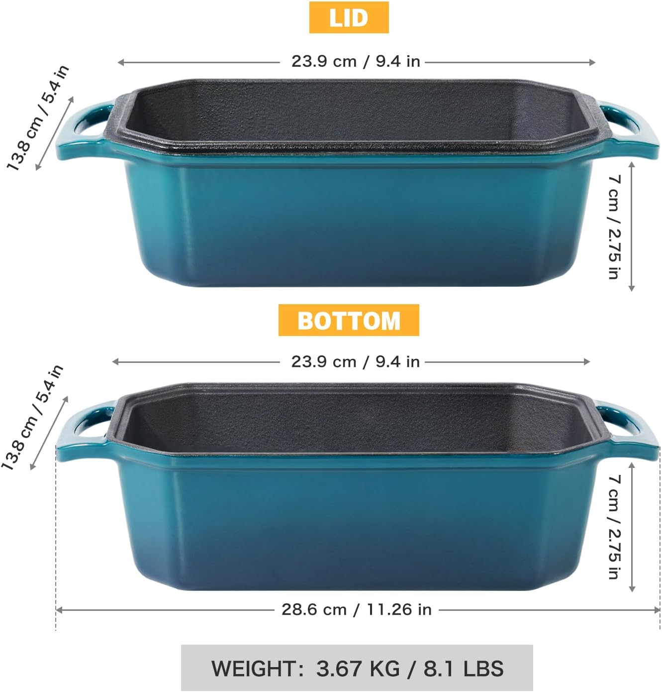 Bread Pan Cast Iron Loaf Pan with Lid Bread Loaf Pan 9x5 Inch Loaf Pan Enameled Cast Iron Sourdough Loaf Pan, DarkCyan - Culinary Roots