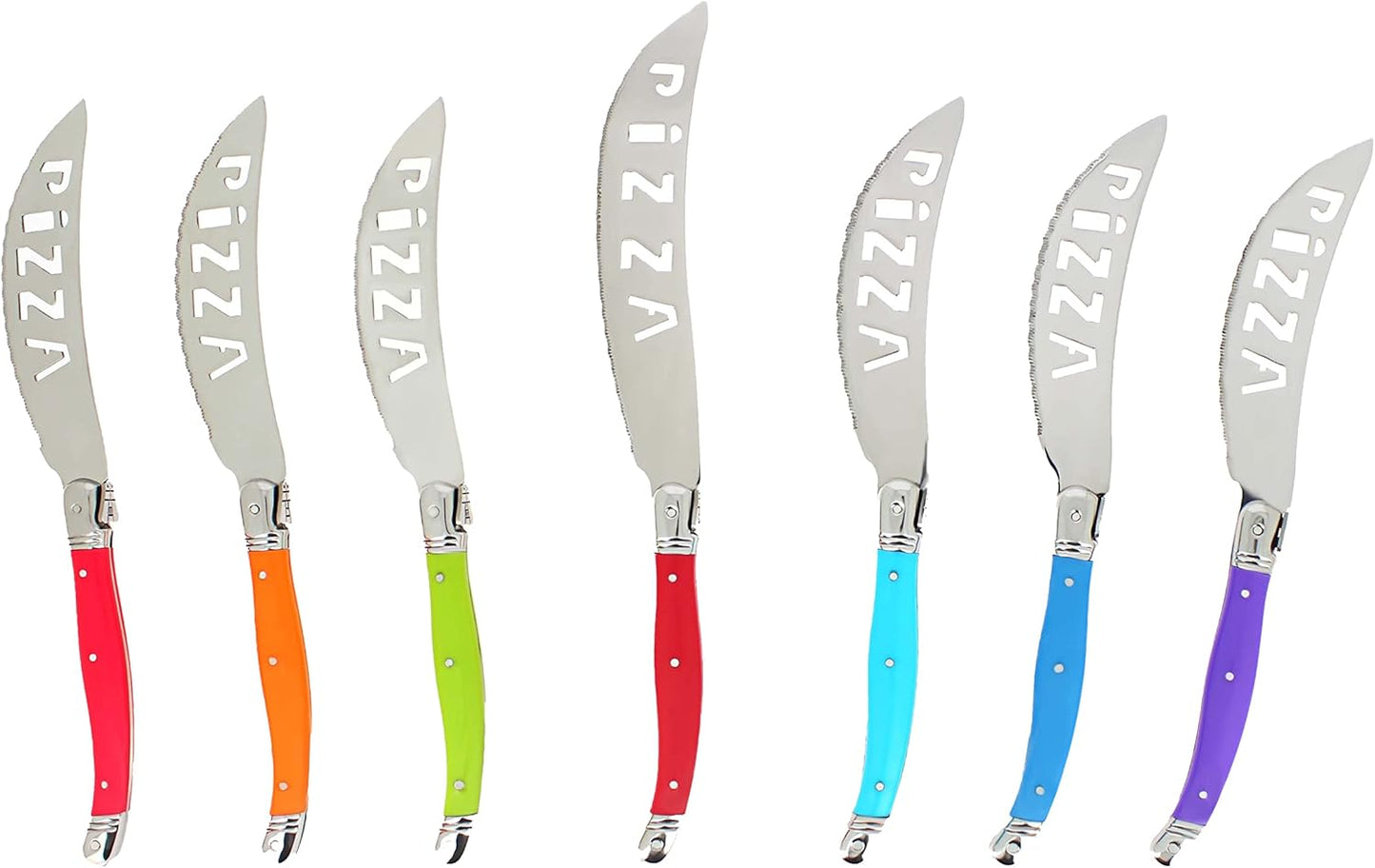 Laguiole 7-Piece Pizza Cutter Set Stainless Steel Smooth Cutting Dishwasher Safe Luxurious Sharp Knife Set for Parties (Rainbow) - Culinary Roots