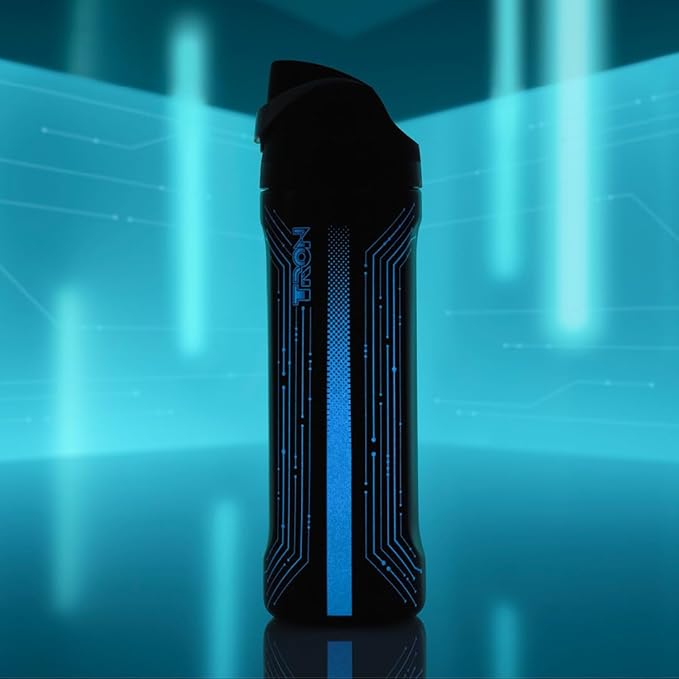 Owala TRON FreeSip Insulated Stainless Steel Glow in the Dark Water Bottle with Straw for Sports and Travel, BPA-Free, 24 oz, Black