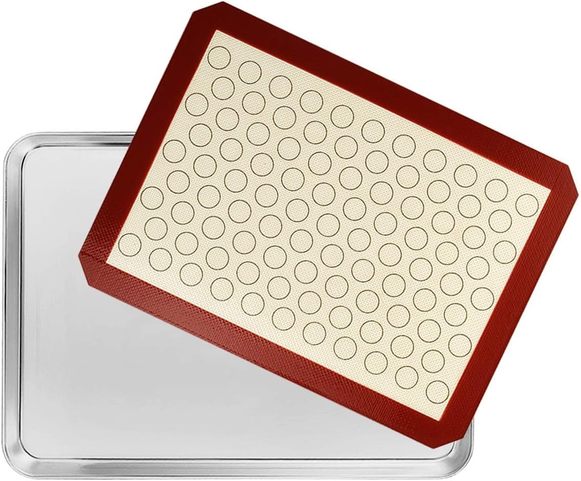 Baking Sheet with Silicone Mat Set, Set of 8 (4 Sheets + 4 Mats), Stainless Steel Cookie Sheet Baking Pans with Reusable Silicone Baking Mat, Non Toxic & Heavy Duty & Easy Clean - Culinary Roots