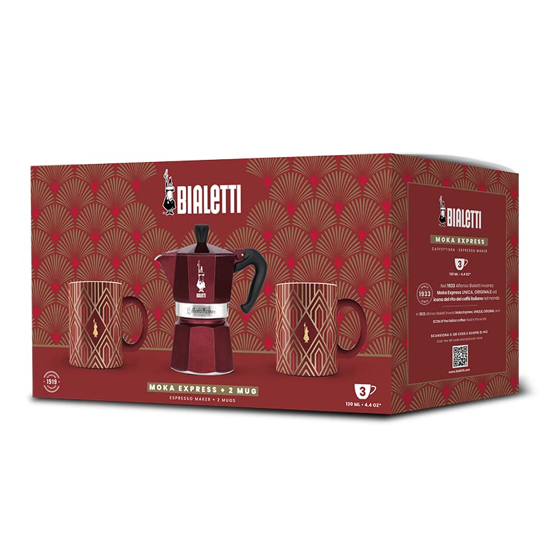Set Moka Express 3 Cups + 2 Mugs Art Deco