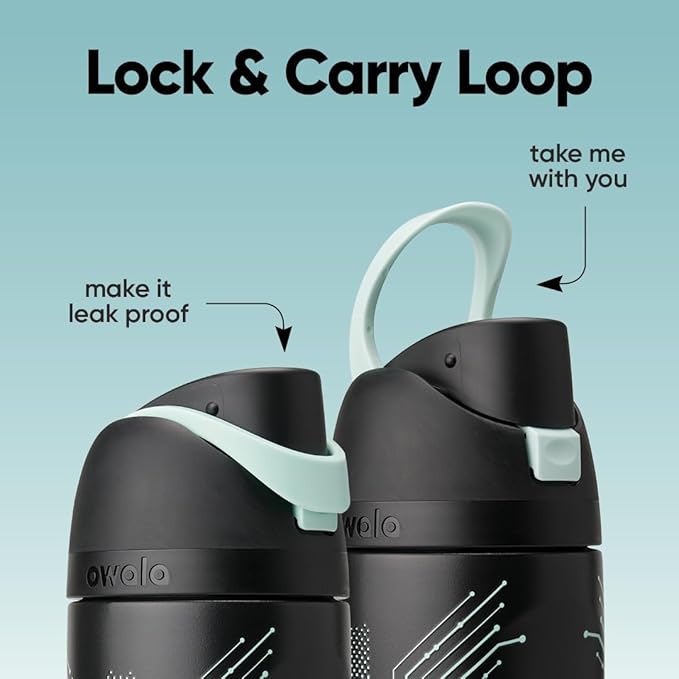 Owala TRON FreeSip Insulated Stainless Steel Glow in the Dark Water Bottle with Straw for Sports and Travel, BPA-Free, 24 oz, Black