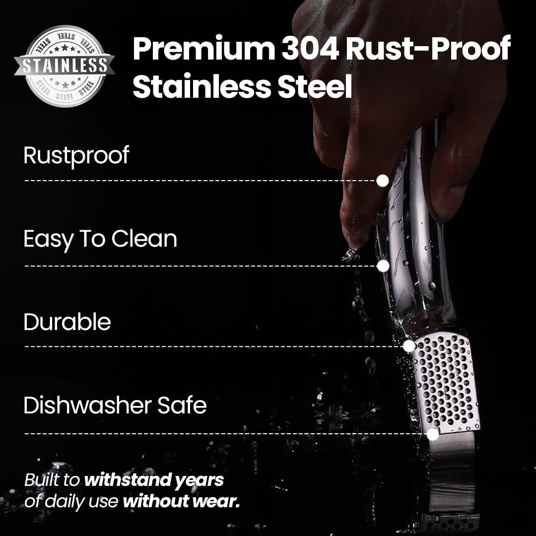 No Peeling Required Garlic Press Stainless Steel with Detachable Handle for Fine Mincing-Premium Garlic Mincer Tool, Rust-Proof, Easy to Clean, Dishwasher Safe Garlic Crusher with Lifetime Replacement - Culinary Roots