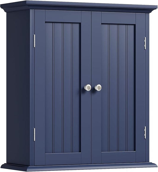 ChooChoo Bathroom Wall Cabinet, Over The Toilet Space Saver Storage Cabinet, Medicine Cabinet with 2 Door and Adjustable Shelves, Cupboard, Navy Blue