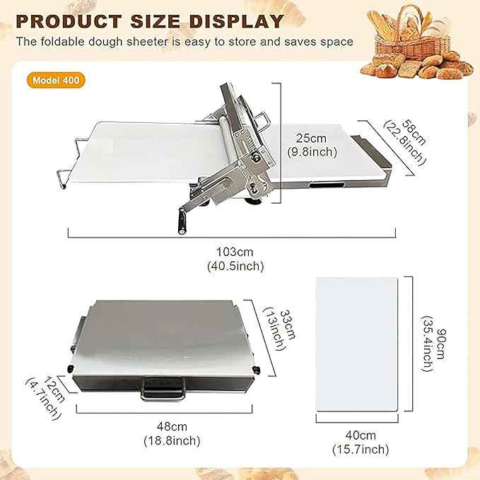 Manual Croissant and Puff Pastry Sheeter Professional Puff Pastry Machine for Bakery and Pastry - Precise Thickness Adjustment Ideal Tool for Artisans and Passionate Individuals(400type)
