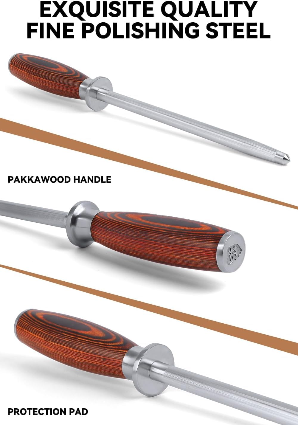 Honing Rod Sharpening Steel with Larger Diameter for Kitchen Knife Daily Honing Maintenance