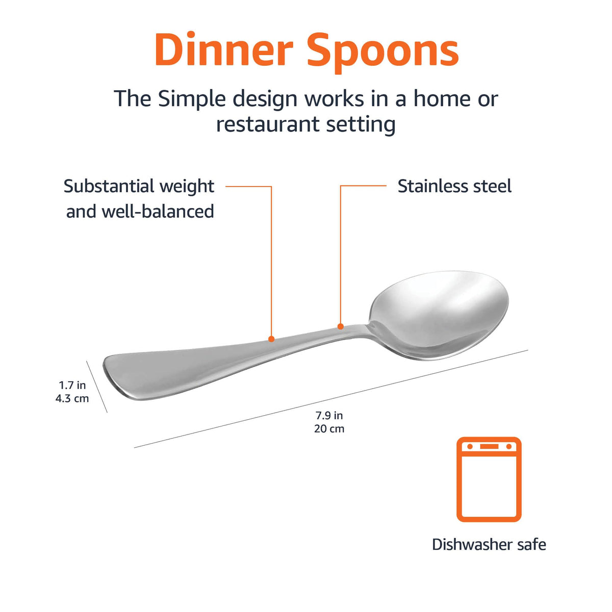 Stainless Steel Dishwasher Safe Dinner Spoons with Round Edge (12 Count)