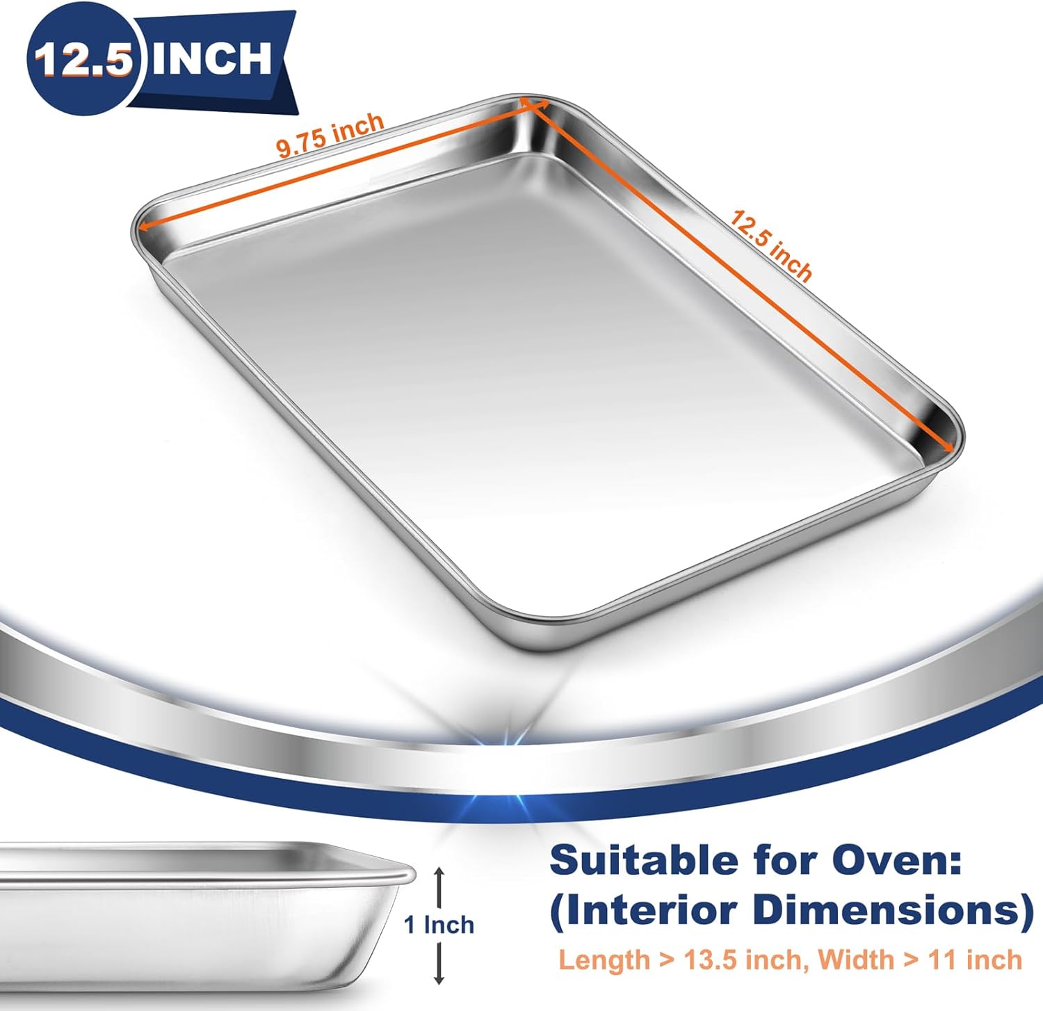 P&P CHEF 12.5 Inch Baking Cookie Sheet, Oven Pan Tray Stainless Steel Sheet Pan for Kitchen, Oven Bakeware for Multi Uses, Shiny Look & Dishwasher Safe, Healthy & Heavy Duty, 1Pc - Culinary Roots