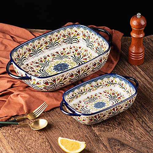 Baking Dish Ceramic Baking Pan Blue Casserole Dish Rectangular Baking Set 2pcs Bakeware Sets Single Serving Size Lasagna Pan Baking Dishes for oven (2 Count)