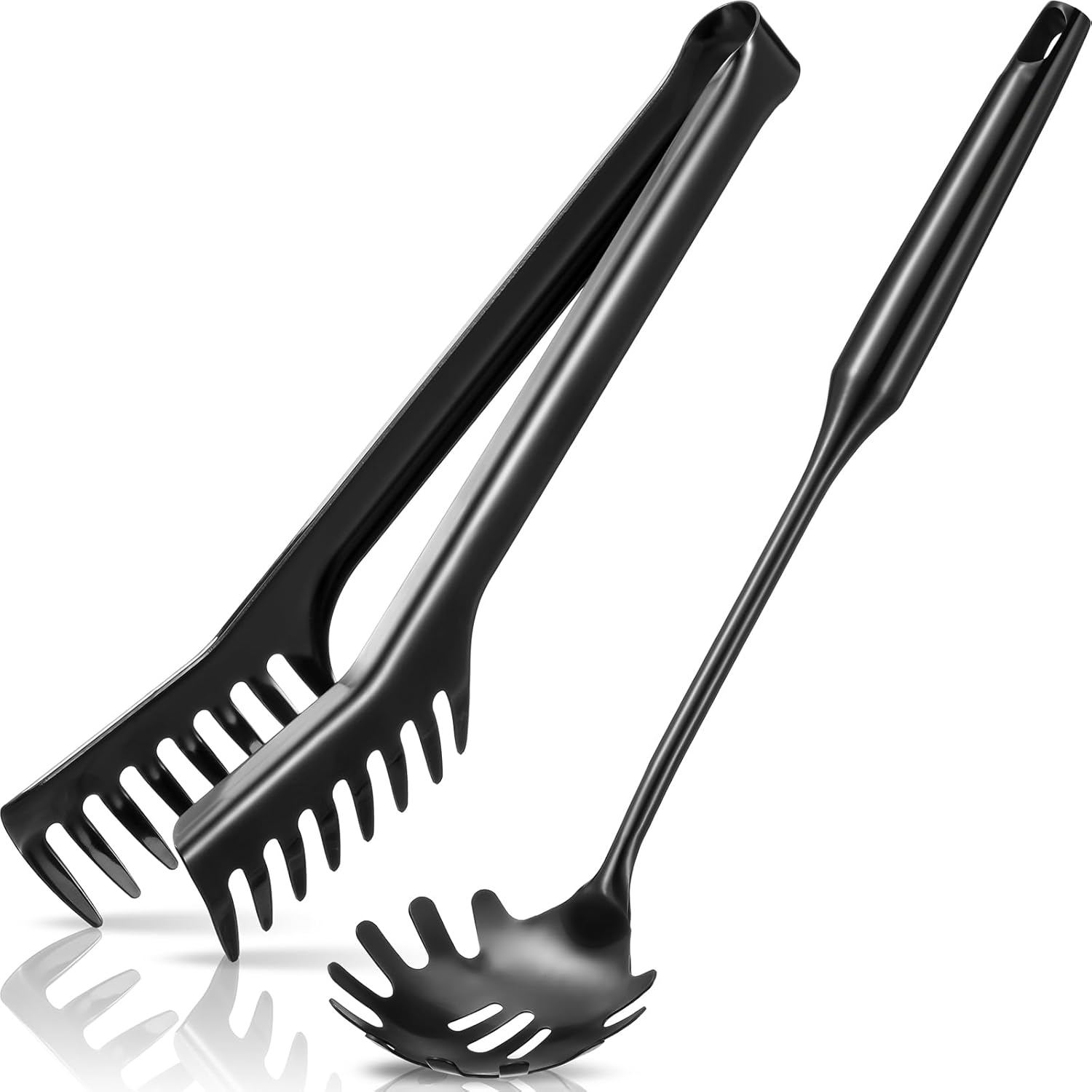 Patelai 2 Pcs Stainless Steel Pasta Spoon with Teeth Large Spaghetti Utensil, 9.4'' Tong and 13.6'' Pasta Fork with Vacuum Handle, Comfortable Grip Design Spoons for Kitchen(Black) - Culinary Roots