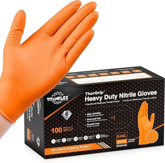 Heavy Duty Orange Nitrile Gloves (100 Count)