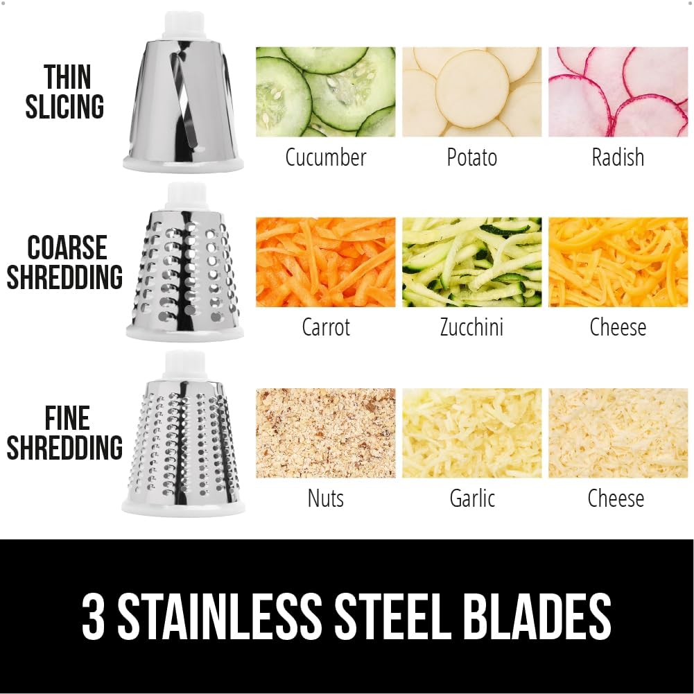 GORILLA GRIP BPA-Free Rotary Cheese Grater Hand Crank, Easy to Set Up, Strong Suction Base for Kitchen Countertop, Shred Potato, Vegetable, Nuts in Seconds, Round Mandoline Slicer, 3 Blades, Turquoise - Culinary Roots