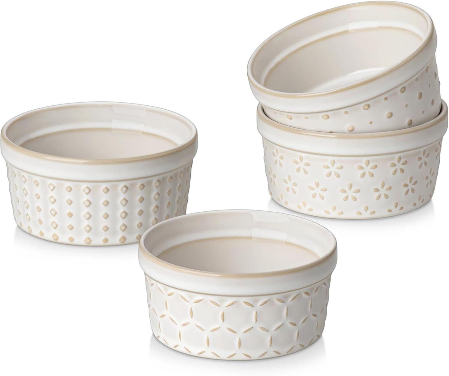 MALACASA Ramekins 4 Oz Oven Safe, Ceramic Creme Brulee Souffle Dishes, Pudding Custard Cups Ramekin For Baking, Small Dipping Sauce Bowls, Set of 4, Microwave and Dishwasher Safe, Arctic White - Culinary Roots
