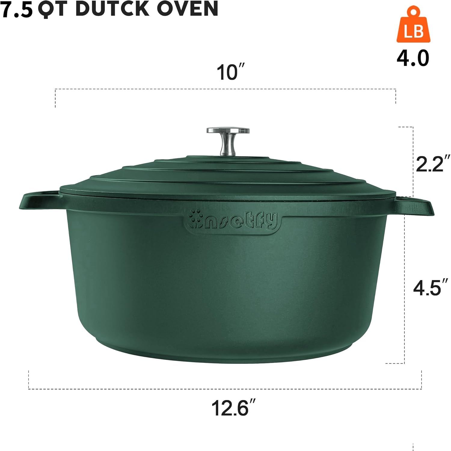 Large Dutch Oven Pot with Lid-7.5QT Cast Aluminum Oven Pot with Two Handles Lightweight for Bread Baking Braising and Roasting(Green) - Culinary Roots