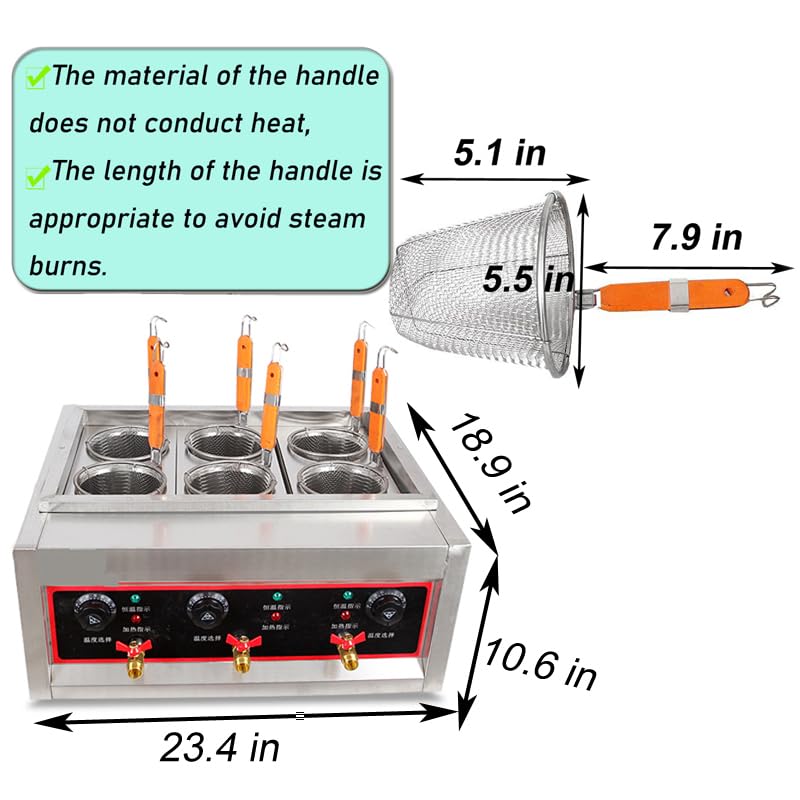 220V Commercial Pasta Cooker with 6 Noodle Filter Electric Pasta Cooking Machine Multifunctional Pasta Warmer Noodles Cooker 6KW for Cooking Dumplings NoodlesVegetables 30 (6 Count)