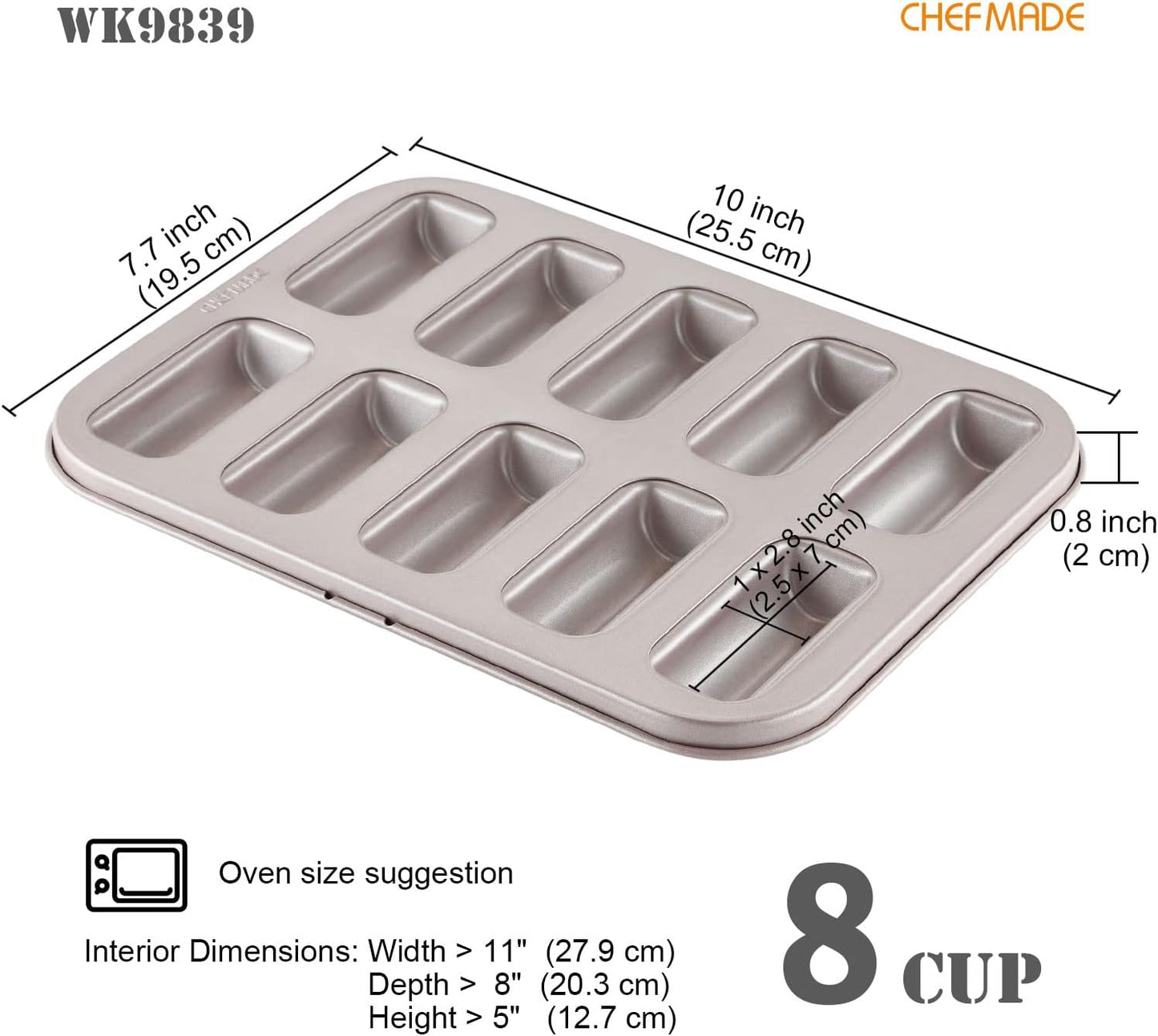 CHEFMADE Financier Cake Pan, 10-Cavity Non-Stick Rectangle Muffin Pan Biscuits Cookies Bakeware for Oven Baking (Champagne Gold) - Culinary Roots