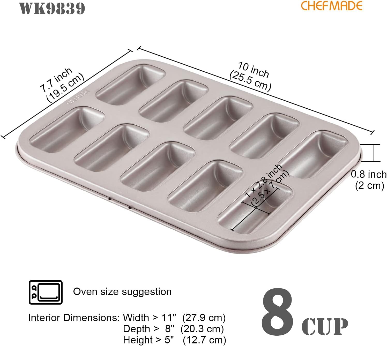 CHEFMADE Financier Cake Pan, 10-Cavity Non-Stick Rectangle Muffin Pan Biscuits Cookies Bakeware for Oven Baking (Champagne Gold) - Culinary Roots