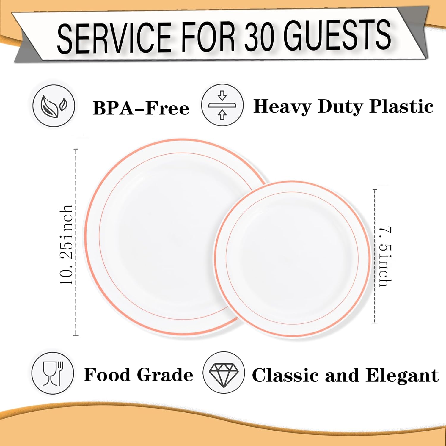 FLOWERCAT 60PCS Rose Gold Plastic Plates - Heavy Duty Rose Gold Plates Disposable for Party Wedding- Include 30PCS 10.25inch Dinner Plates and 30PCS 7.5inch Dessert Plates - Culinary Roots