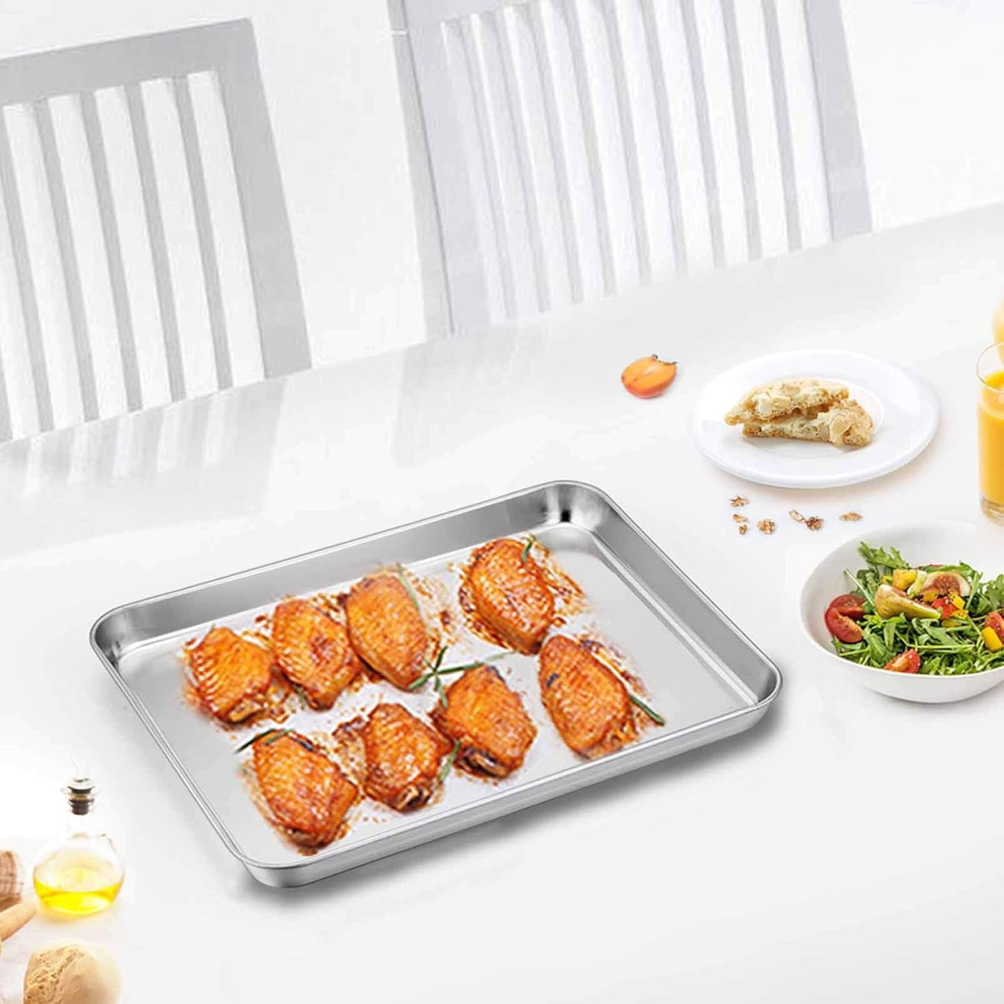 TeamFar Toaster Oven Pan Tray with Cooling Rack, Stainless Steel Toaster Ovenware Pan, Compact 8''x10''x1'', Healthy & Non Toxic, Rust Free & Easy Clean - Dishwasher Safe - Culinary Roots