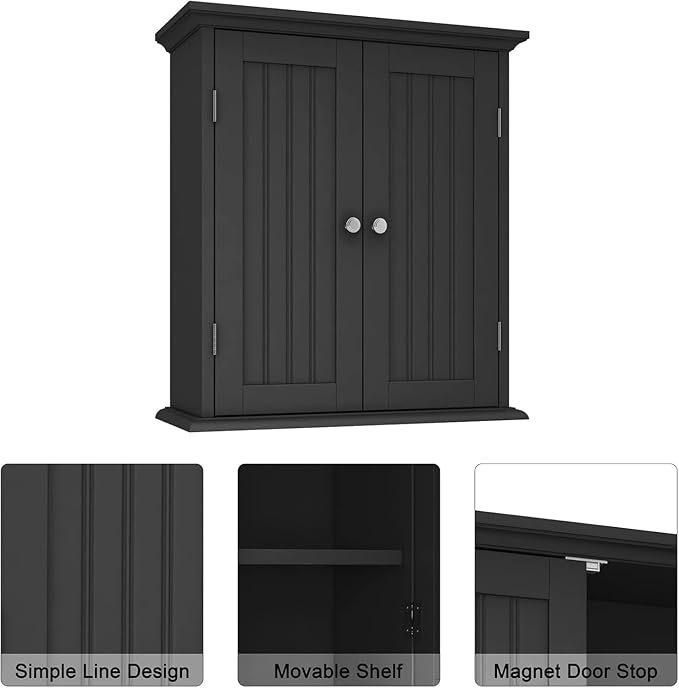 ChooChoo Bathroom Wall Cabinet Set of 2, Over The Toilet Space Saver Storage Cabinet, Medicine Cabinet with 2 Door and Adjustable Shelves, Cupboard, Black