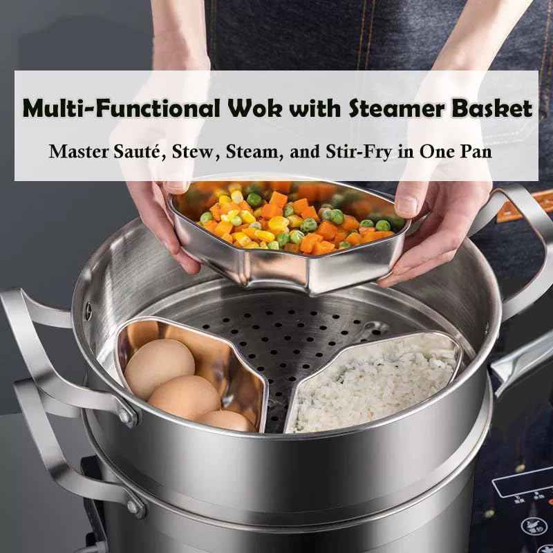 14 Inch Hybrid Stainless Steel Wok with Lid & Steamer Basket