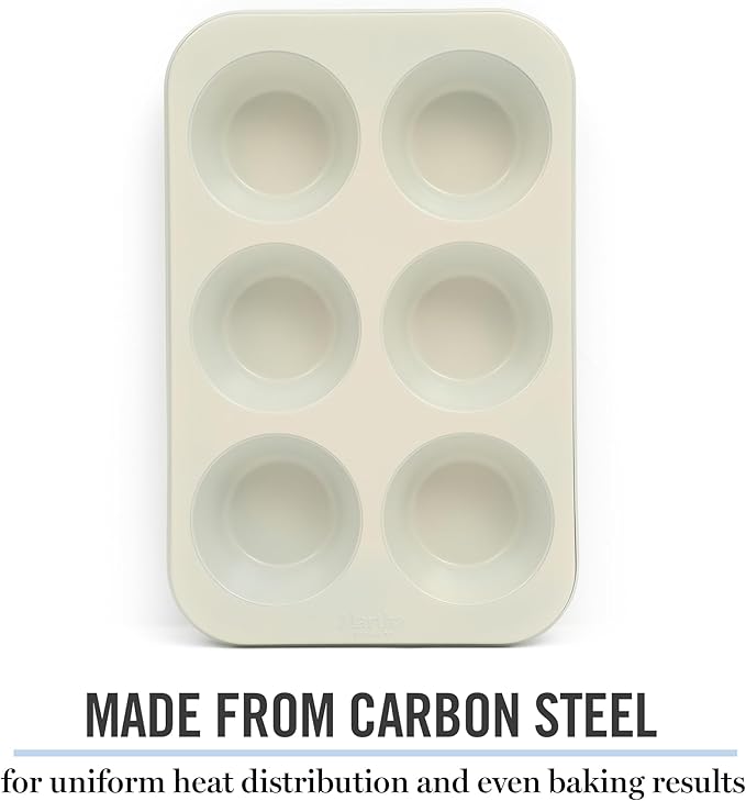 Martha Stewart Gallen 6 Cup Nonstick Carbon Steel Muffin and Cupcake Pan - Teal Durable Bakeware for Muffins, Cupcakes & Mini Cakes