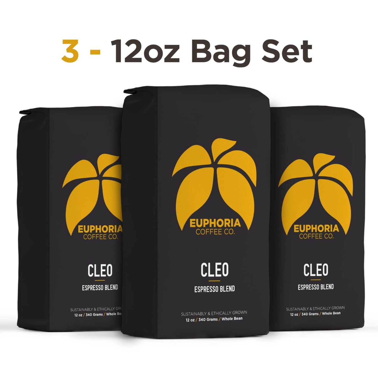EUPHORIA COFFEE CO. Cleo Whole Bean Coffee - Espresso Blend | 12oz Bag (3 Pack)