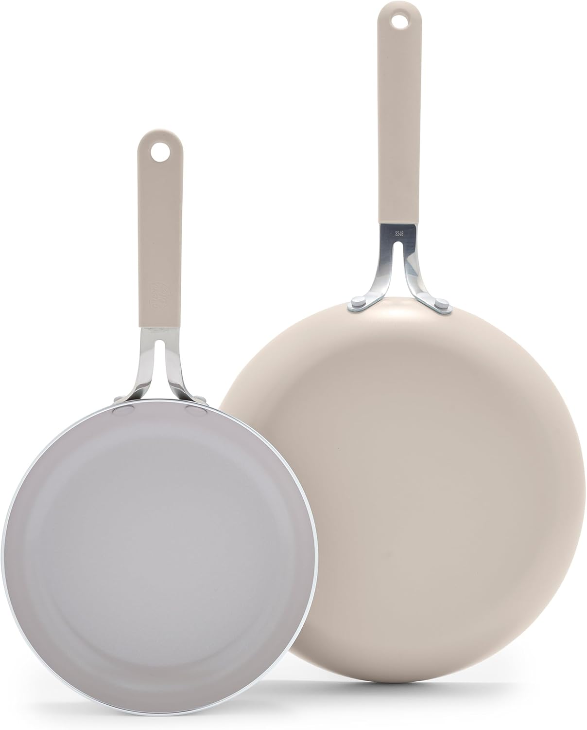 GreenLife 8” & 10” 2 Piece Nonstick Ceramic Frying Pan Set, Lightweight Healthy PFAS-Free Skillets, Dishwasher & Oven Safe, Durable Body, Silicone Stay-Cool Handles, Easy Release, Taupe - Culinary Roots