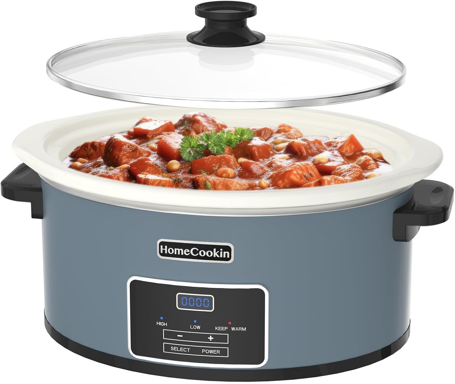 HOMECOOKIN 6-Quart Programmable Slow Cooker with Timer - Small Kitchen Appliance for Family Dinners - Serves 6+ People - Heat Settings: Keep Warm(Blue) - Culinary Roots