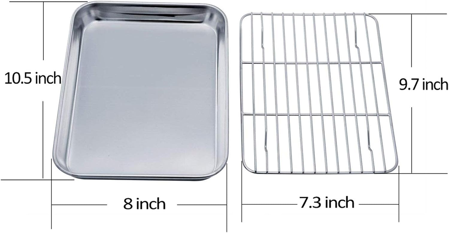 TeamFar Toaster Oven Pan Tray with Cooling Rack, Stainless Steel Toaster Ovenware Pan, Compact 8''x10''x1'', Healthy & Non Toxic, Rust Free & Easy Clean - Dishwasher Safe - Culinary Roots