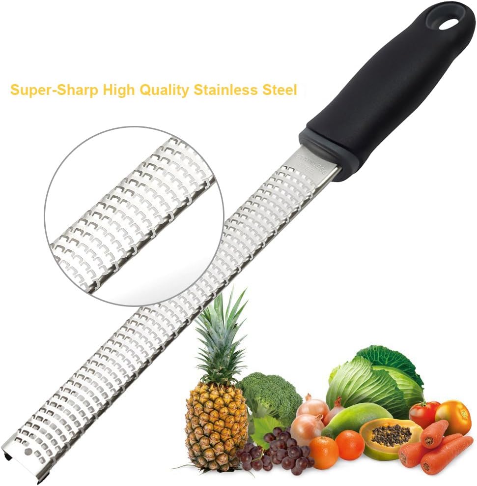 Lemon Zester, Stainless Steel Kitchen Cheese Grater, Plastic Cover Ergonomic Soft Black Handle - Culinary Roots