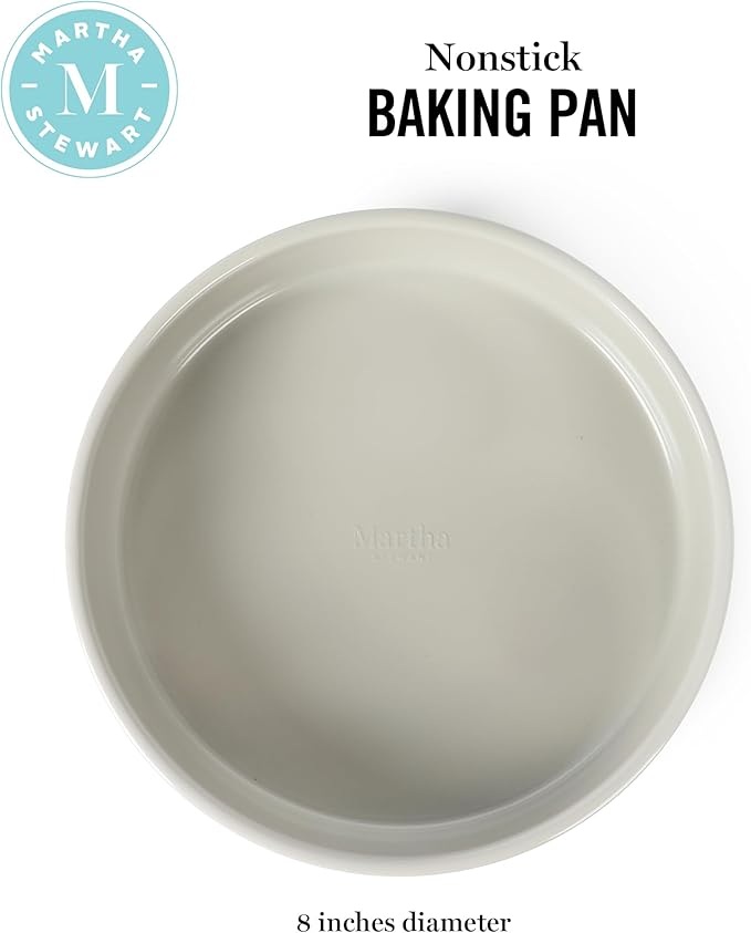 Martha Stewart Gallen 8-Inch Round Nonstick Carbon Steel Cake and Bake Pan – Cool Grey, Durable Bakeware for Even Baking and Easy Release