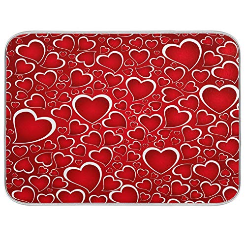 Valentines Day Red Hearts Dish Drying Mat for Kitchen Counter Absorbent Microfiber Large Drying Pad Dish mats for Kitchen Countertops 18 x 24 Inch