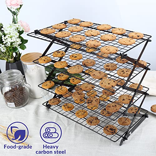 2/3/4-Tier Upgraded Collapsible Cooling Rack with Adjustable 3 Setting Design Stackable Roasting Cooking Drying Wire Cooling Rack for Cookies Baking Gifts for Women