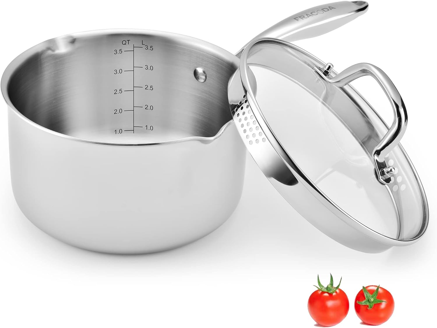 3.5 Quart Stainless Steel Pot Saucepan with Glass Strainer Lid, Sauce Pot with Two Side Spouts, Induction Cooking Pot, Multipurpose Sauce Pan with Lid for Cooking(Tri-Ply Full Body) - Culinary Roots