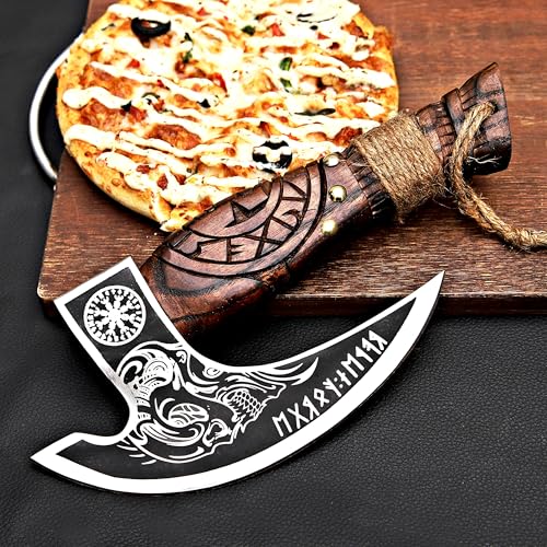 Pizza Cutter Axe Rocker Carbon Steel Slicer Chef Pizza Cutter Viking Axe with Leather Cover